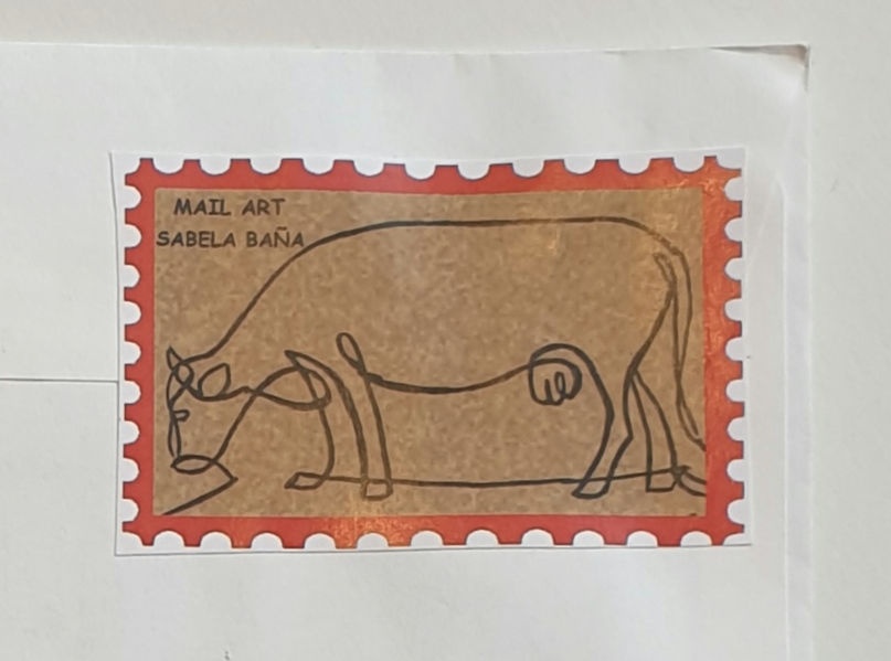 Mail Art - Detail Umschlag. Von Sabela Baña aus Spanien. Teil der Ausstellung ENDZEIT.